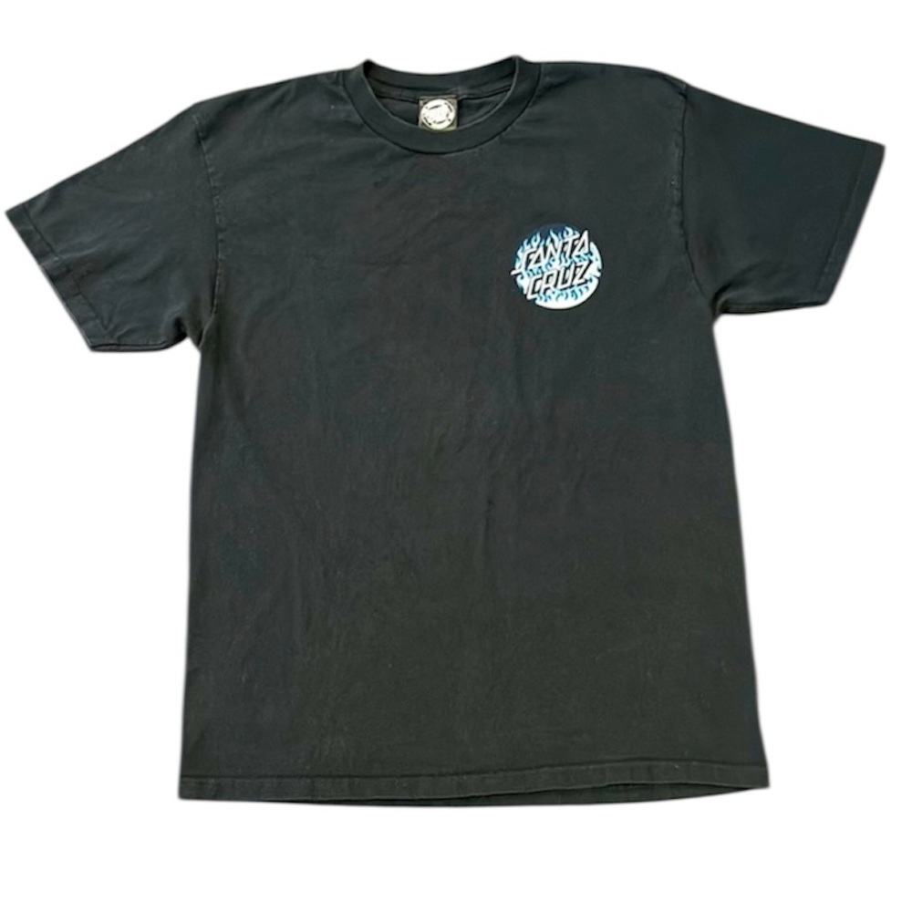 Santa Cruz Blue Flame Dot Logo Black Skate T-Shirt Men’s M